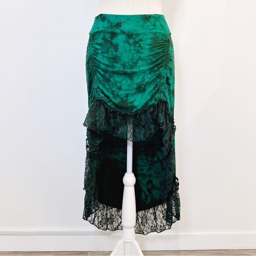 Emerald Green High-Low Lace Trim Skirt